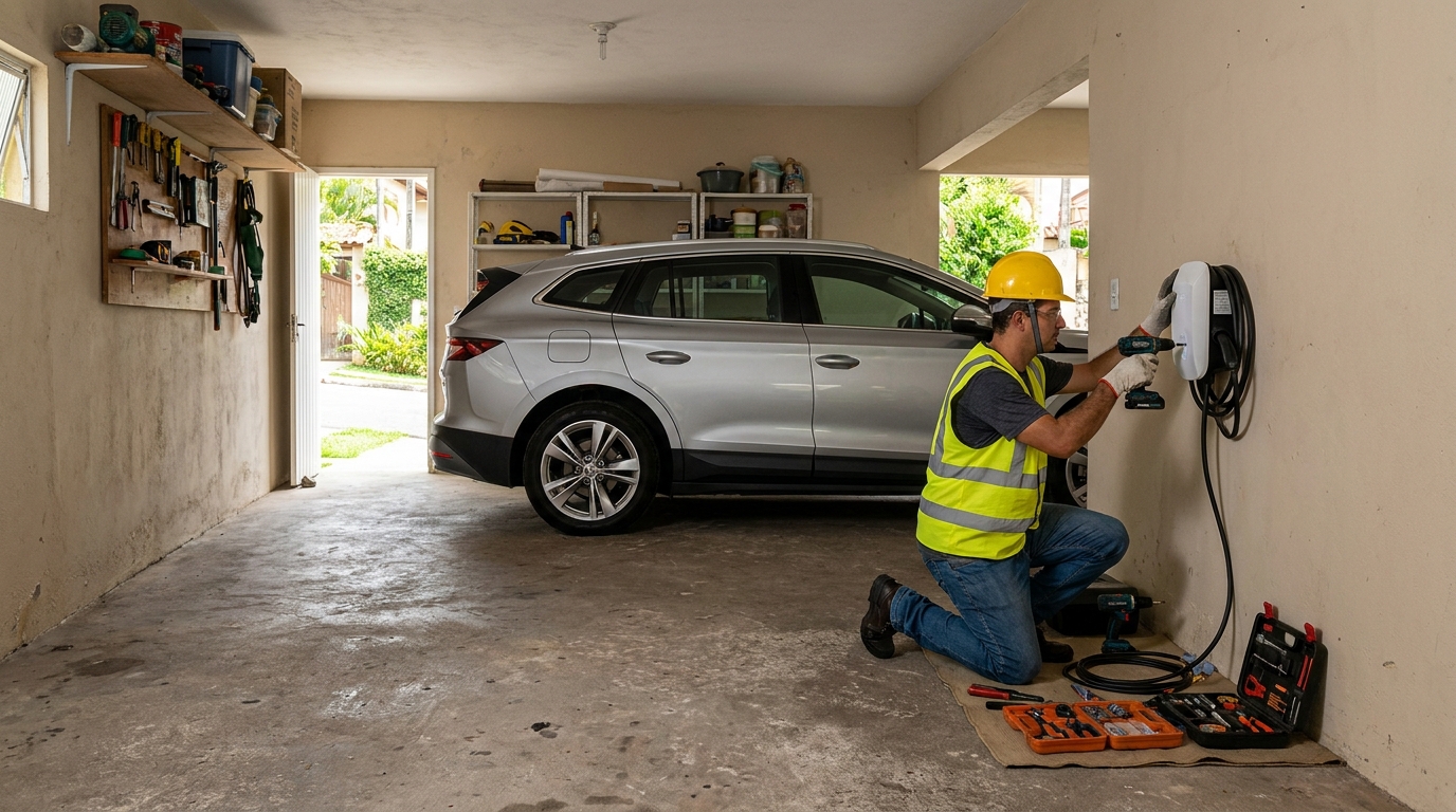 Instalacao de carregador de carro eletrico residencial em Piracicaba‑SP