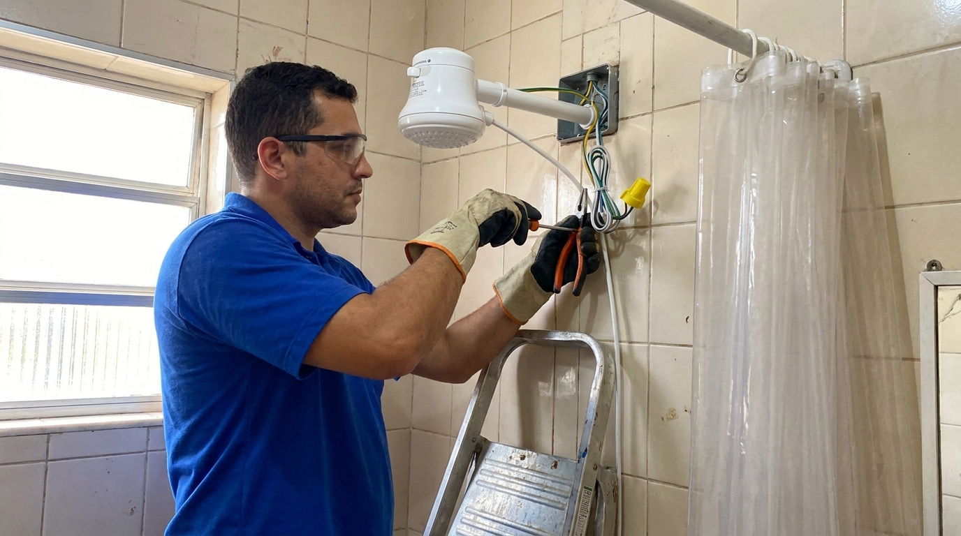 Instalacao de chuveiro eletrico residencial em Piracicaba‑SP