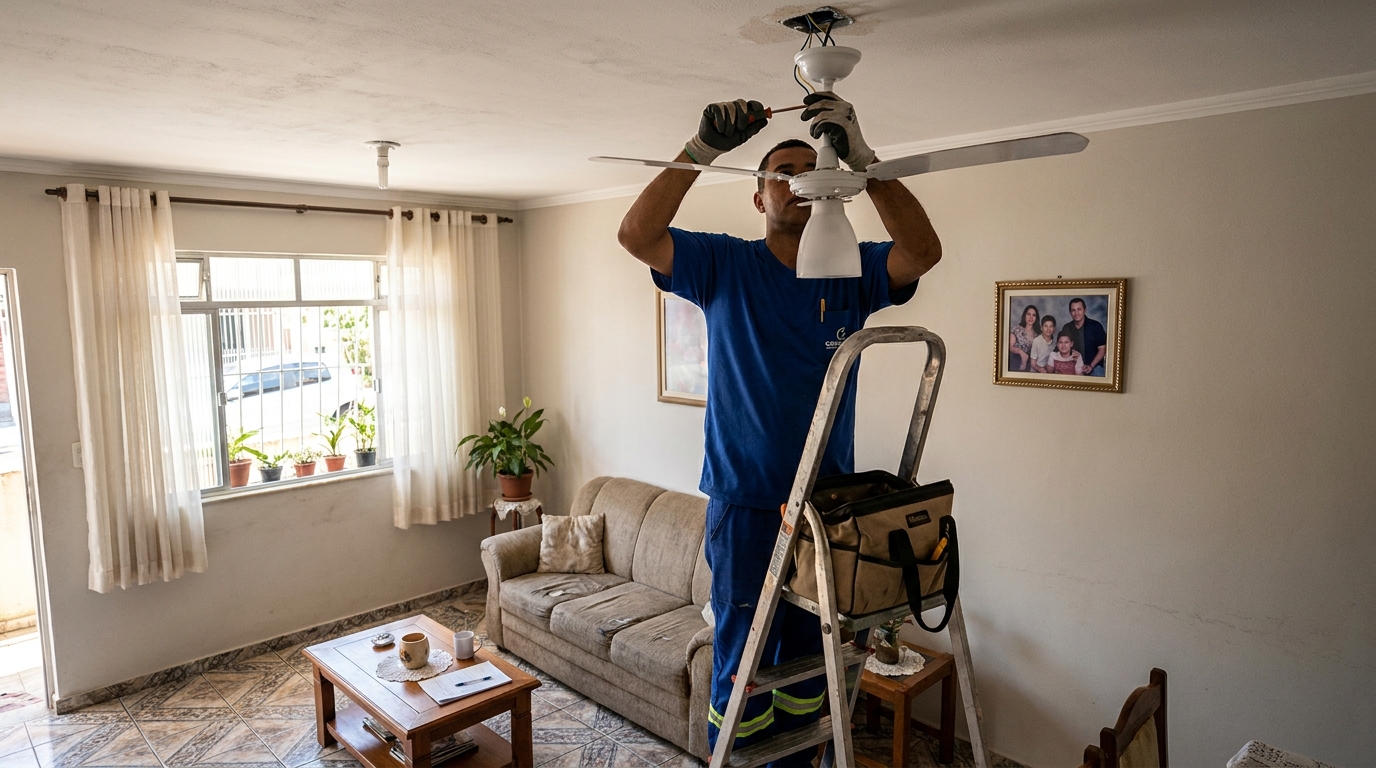 Instalacao de ventilador de teto residencial em Piracicaba‑SP