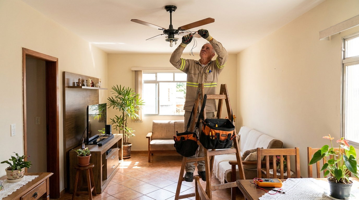 Montagem de ventilador de teto em Piracicaba‑SP